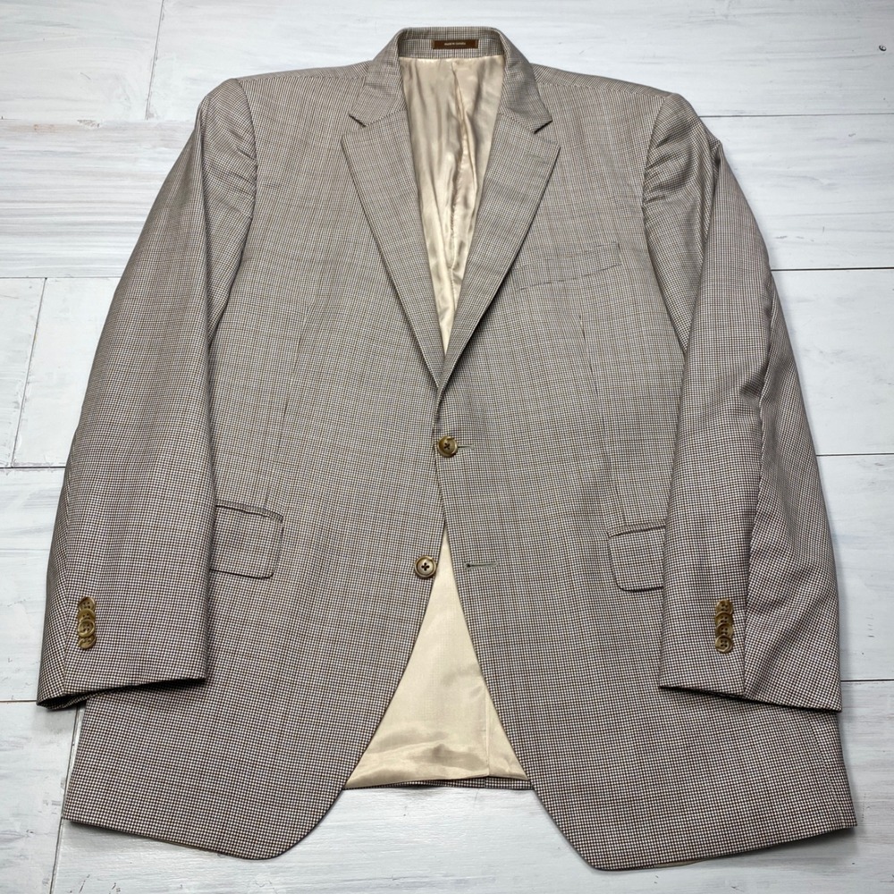 Peter Millar Sport Coat Mens 44R Brown Blue Houndstooth Wool Blazer Business